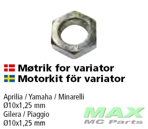 Møtrik f. Variator M10x1,25, ps á 10 stk