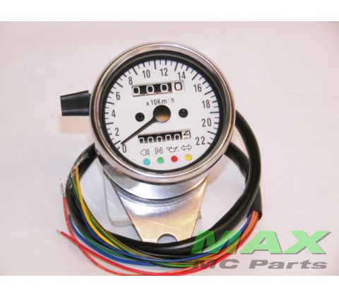 Chrom Speedometer m/beslag Hvid skive