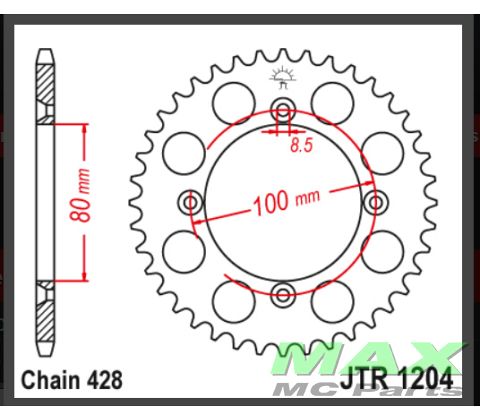 JT Bagkædehjul - JTR1204.49 CRF125FB 15-