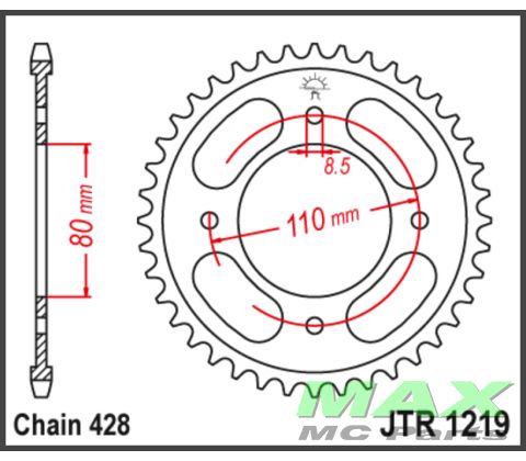 JT Bagkædehjul- JTR1219.41 CBF125 CB125R