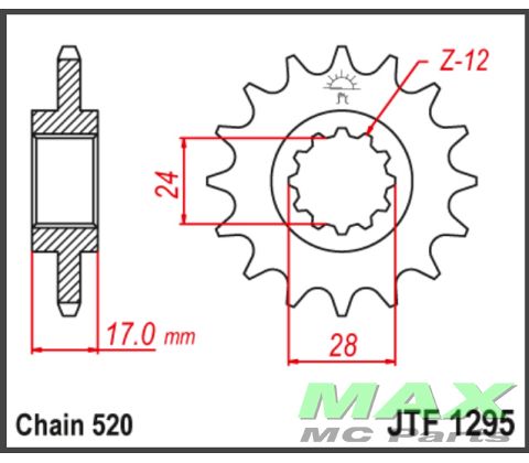 JT Fortandhjul - JTF1295.14 520-CHAIN/KÆ