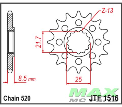 JT Forkædehjull - JTF1516.17 #520 CHAIN