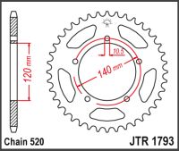 JT Bagkædehjul - JTR1793.45 #520 CHAIN