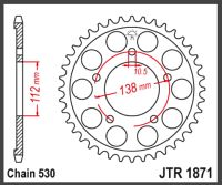 JT Bagkædehjul - JTR1871.48 YZF6 (#530)
