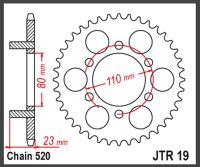 JT Bagkædehjul - JTR19/38 RS125AFI REPLI