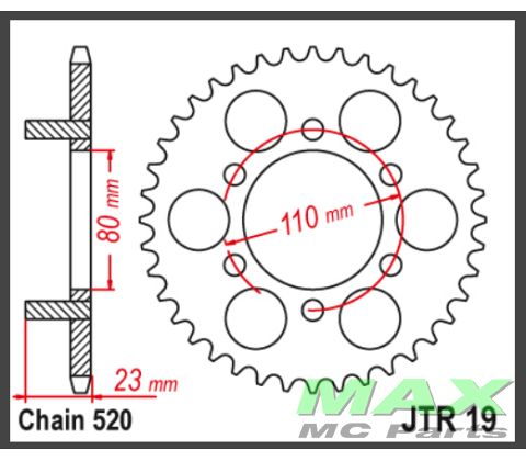 JT Bagkædehjul - JTR19/38 RS125AFI REPLI
