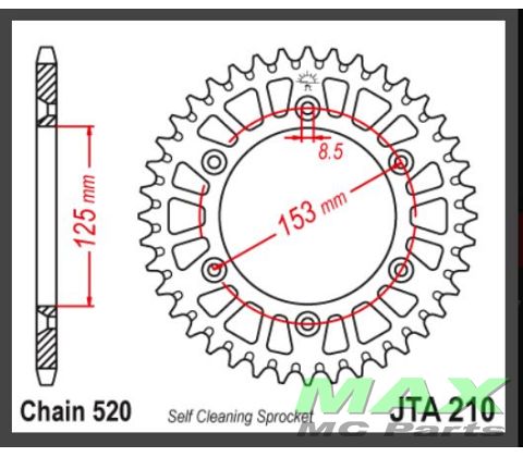 JT Bagkædehjul - JTA210.48  ALU SIDE-CUT