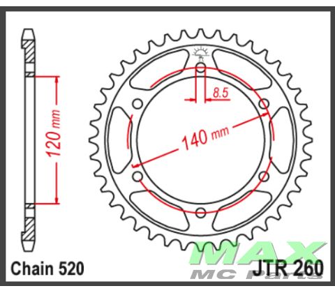JT Bagkædehjul - JTR260.40 HONDA XL250