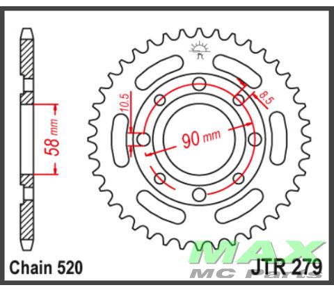 JT Bagkædehjul - JTR279.31 CMX250 CBX250