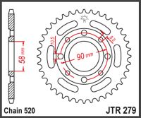 JT Bagkædehjul - JTR279.31 CMX250 CBX250