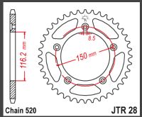 JT Bagkædehjul - JTR28.42 RS250 APRILIA