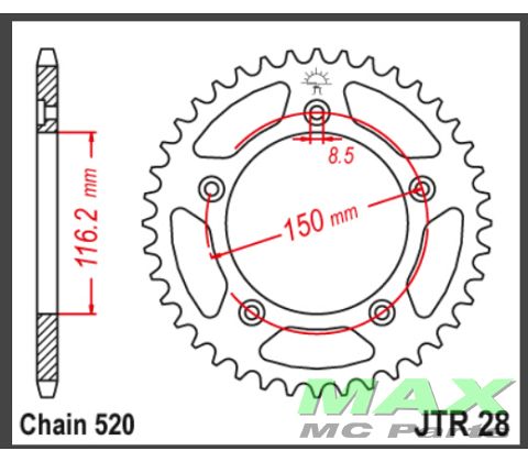JT Bagkædehjul - JTR28.42 RS250 APRILIA