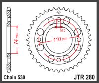 JT Bagkædehjul - JTR280.33 CB500T 75-77