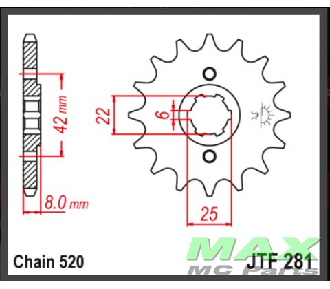 JT Fortandhjul - JTF281.14 XL500S CB250R