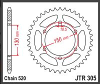 JT Bagkædehjul - JTR305.46 YAMAHA XJ6