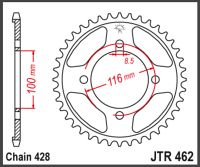 JT Bagkædehjul  - JTR462.50 KLX140