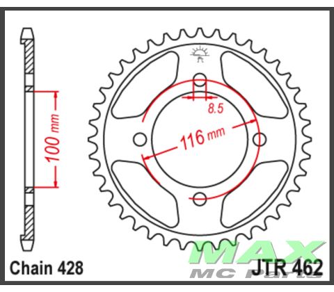 JT Bagkædehjul  - JTR462.50 KLX140