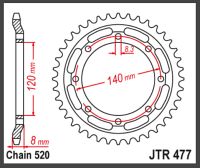 JT Bagkædehjul - JTR477.43 KLR600 84-90