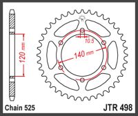 JT Bagkædehjul - JTR498.39 W650 ZR750 ZE