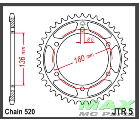 JT Bagkædehjul - JTR5.41 APRILIA 125 ETX