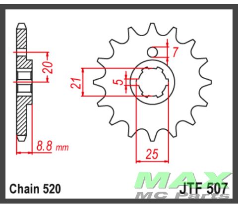 JT Fortandhjul - JTF507.13 250 CR KLT250