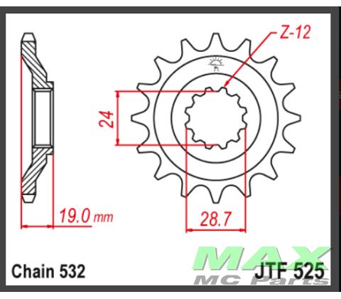 JT Fortandhjul - JTF525.17 ZX10 NINJA 88