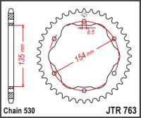 JT Bagkædehjul - JTF763.40 DUCATI 1200