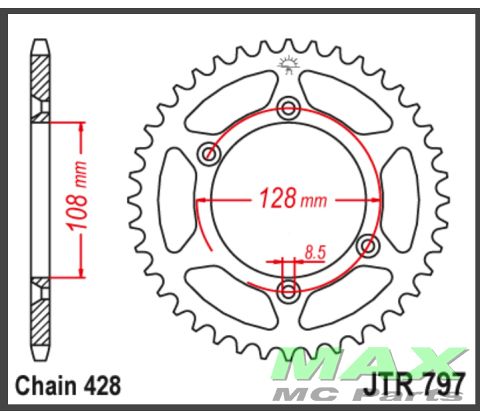 JT Bagkædehjul - JTR797.51 DRZ125 KLX125