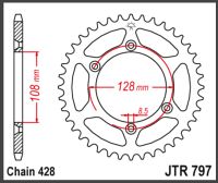 JT Bagkædehjul -JTR797.57 DRZ125L KLX125