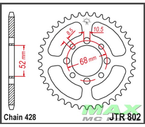 JT Bagkædehjul  - JTR802.39 KH125 DS80