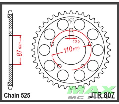 JT Bagkædehjul - JTR807.44 SV650 GSXR400