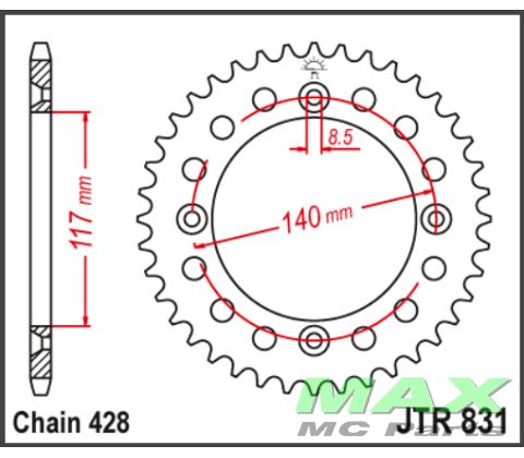 JT Bagkædehjul  - JTR831.46 YZ80 84-92