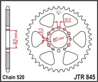 JT Bagkædehjul - JTR845.45 SR250 XT250