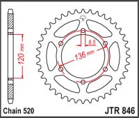 JT Bagkædehjul - JTR846.39 RD350 SZR660