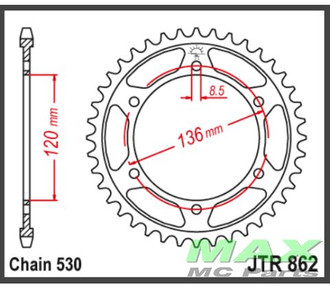 JT Bagkædehjul - JTR862.38 RD500LC 84-87